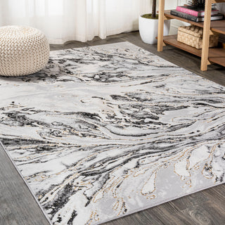 Swirl Marbled Abstract Area Rug, Gray/Black, 5 X 8