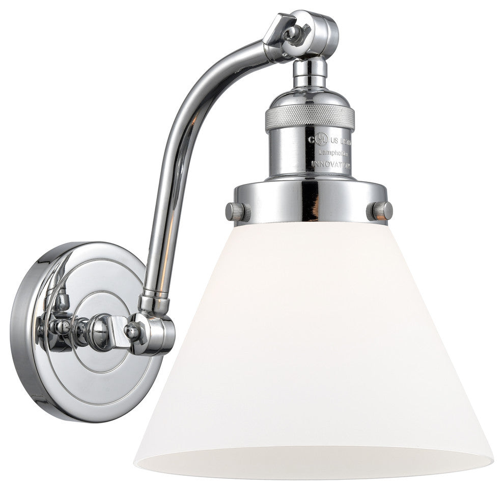 1-Light Large Cone 8" Sconce, Polished Chrome, Glass: Matte White Cased