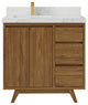 Madison Teak 36 Left Offset Bath Vanity in Dark Natural 2" Calacatta Nuvo