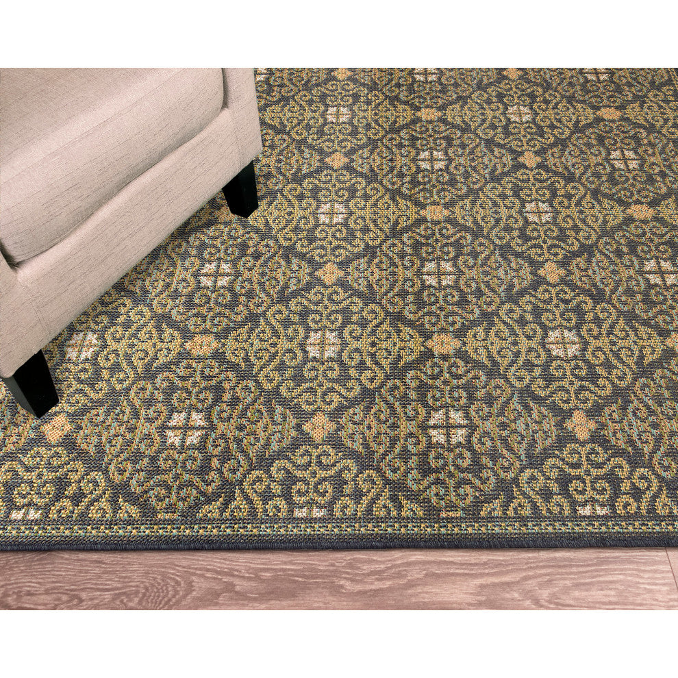 Patio Suzani Diamonds Indoor/Outdoor Rug, Navy, 7'10"x9'10"