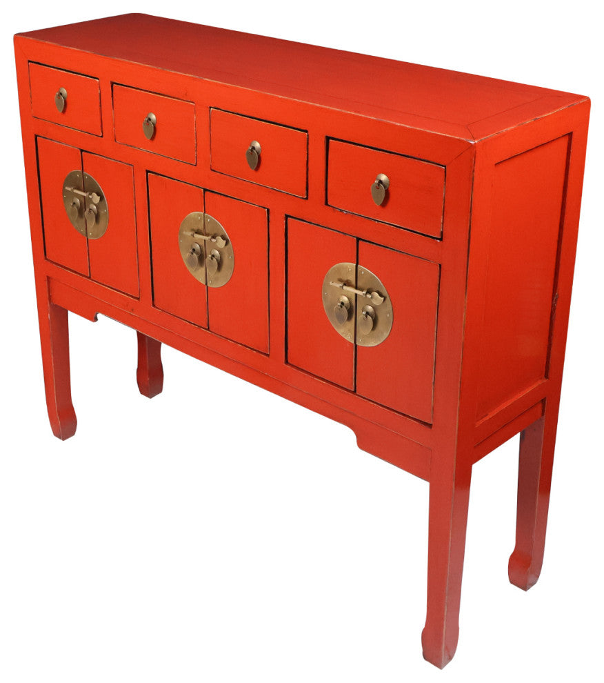 Chinese Console Lacquer Lady Chest, Red