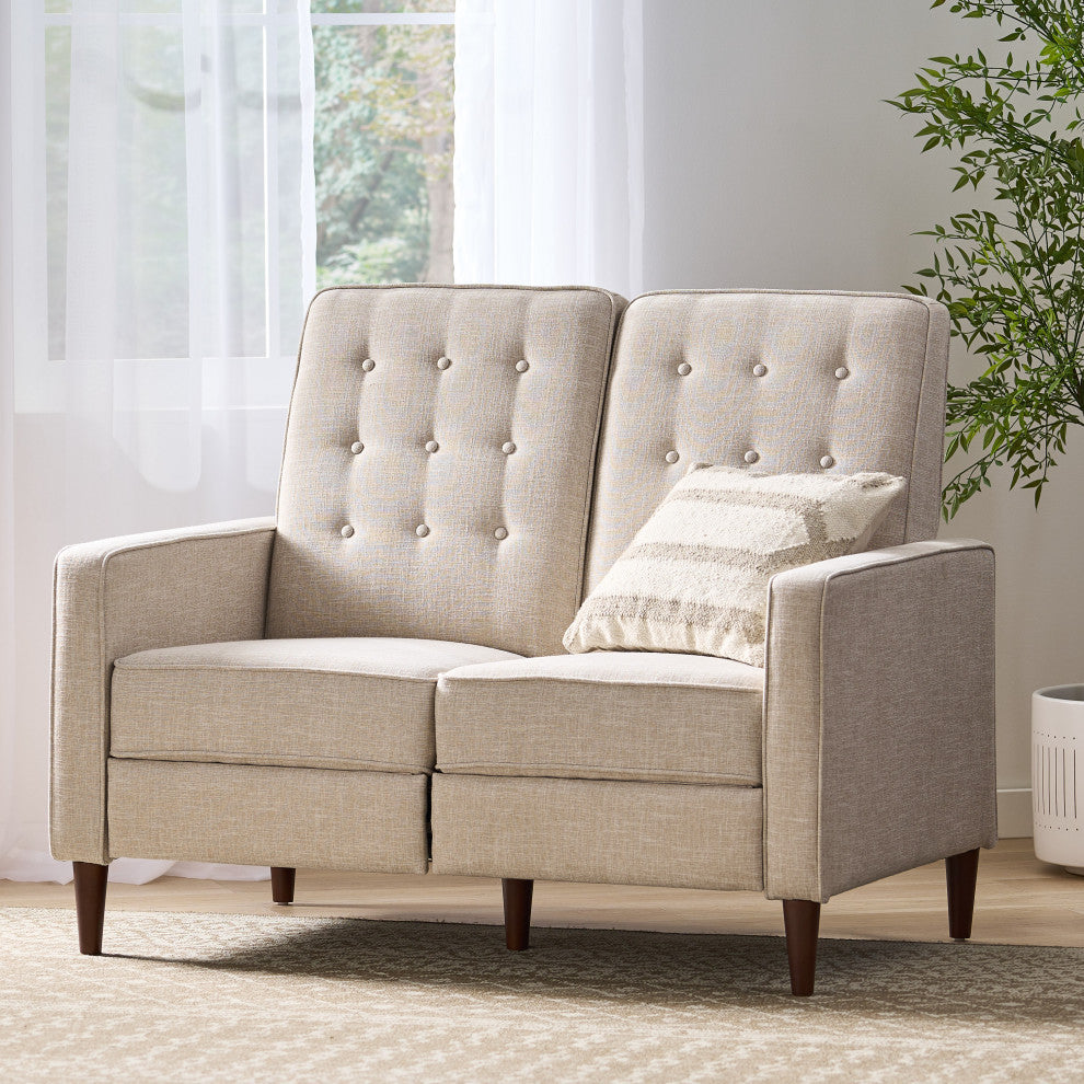 Manville Tufted Loveseat Pushback Recliner, Wheat/Dark Espresso, Fabric
