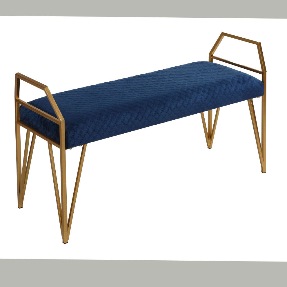 Cortesi Home Danica Bench Ottoman, Navy Blue and Gold