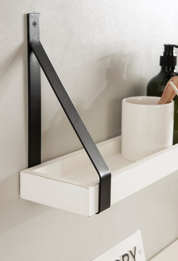 Sudbury Wood and Metal Wall Shelf Set, White/Black 2 Piece