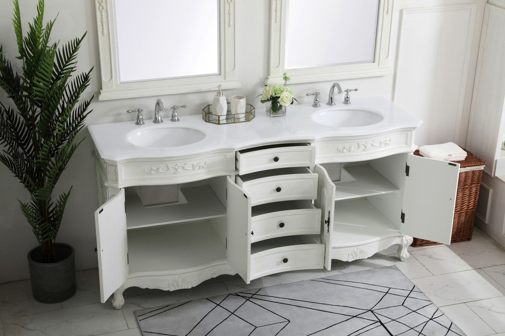 Bathroom Vanity, Antique White, 72", Double Sink