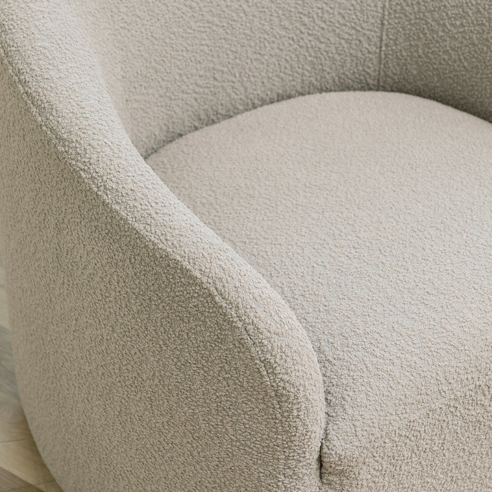 32" Wide Boucle Upholstered Swivel Barrel Chair, Oatmeal