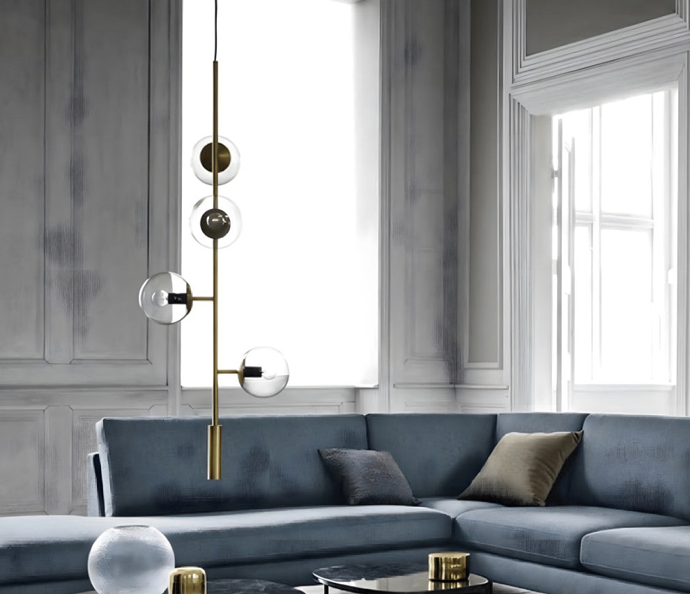 Iglesias | Luxury LED Pendant Light in the Shape of Glass Ball for Dining Room, Gold, Clear Glass, Cool Light