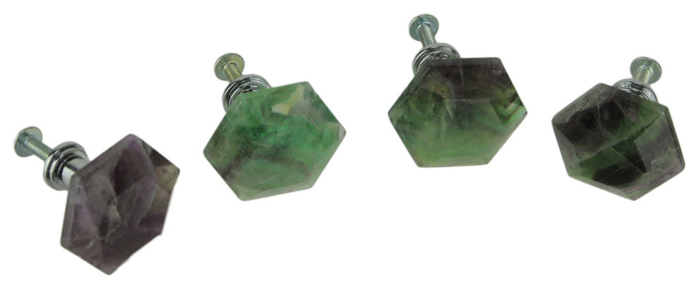 Natural Fluorite Crystal Hexagon Cabinet Knob or Drawer Pulls Set of 4