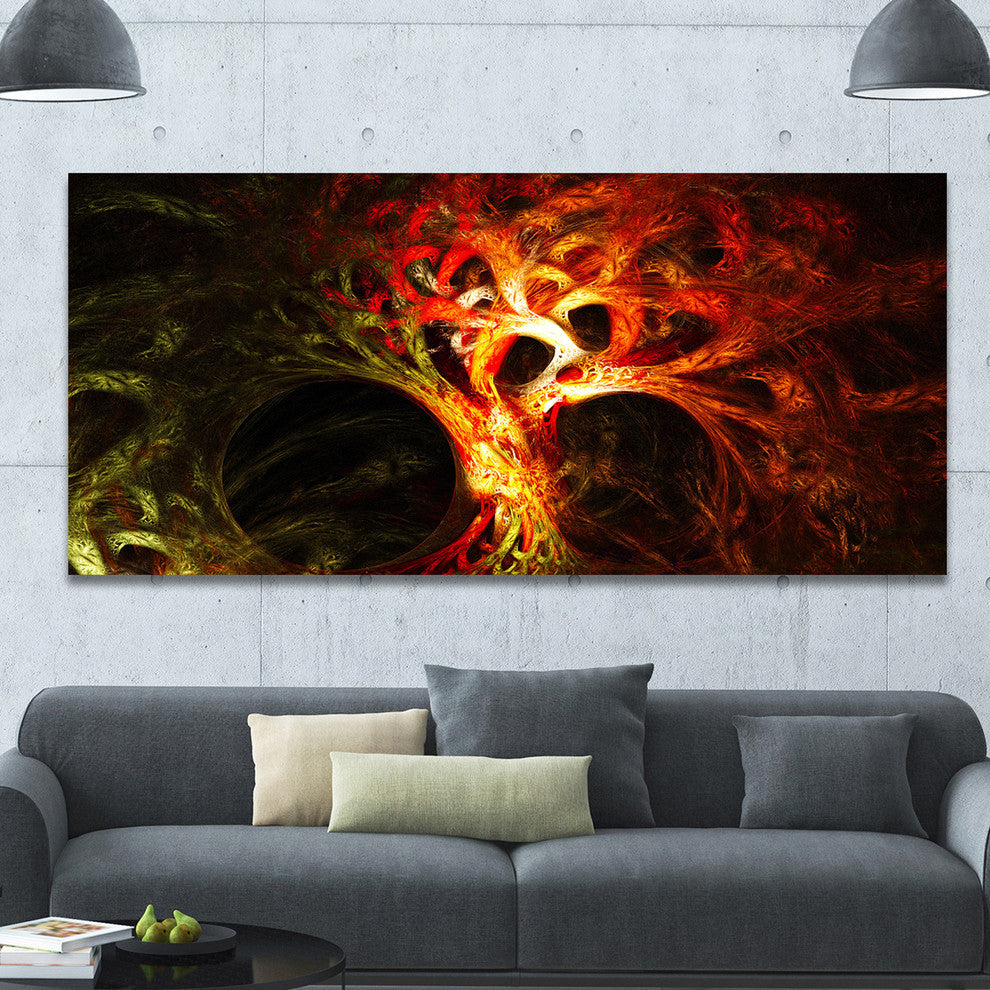 Magical Orange Psychedelic Tree, Oversized Abstract Canvas Art Print, 60x28