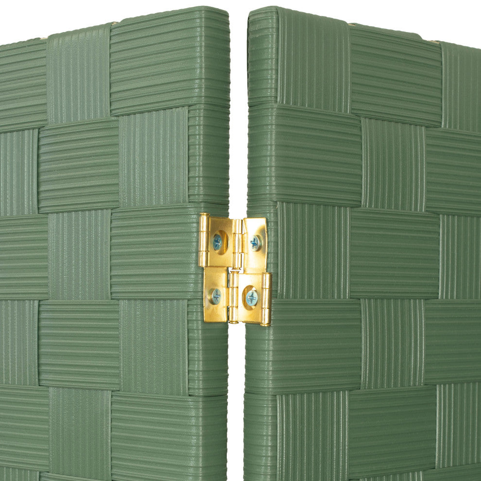 4 ft. Short Woven Fiber Outdoor All Weather Room Divider 6 Panel Green