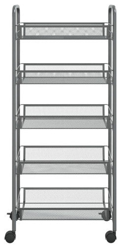 vidaXL 5-Tier Kitchen Trolley Storage Utility Cart with Mesh Baskets Gray Iron
