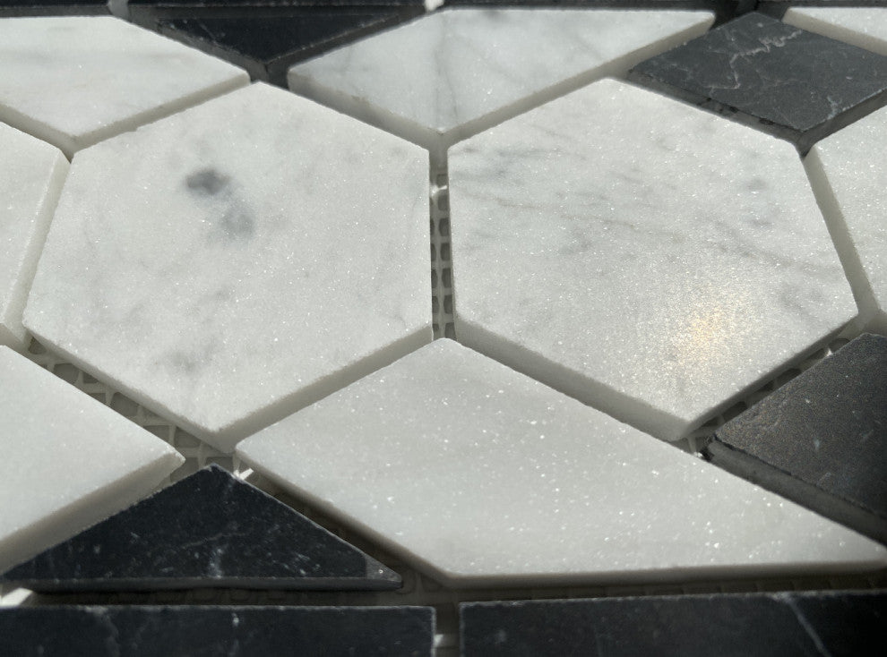 Carrara White Marble Hexagon Mosaic Border Listello Tile Honed 2", 1 sheet