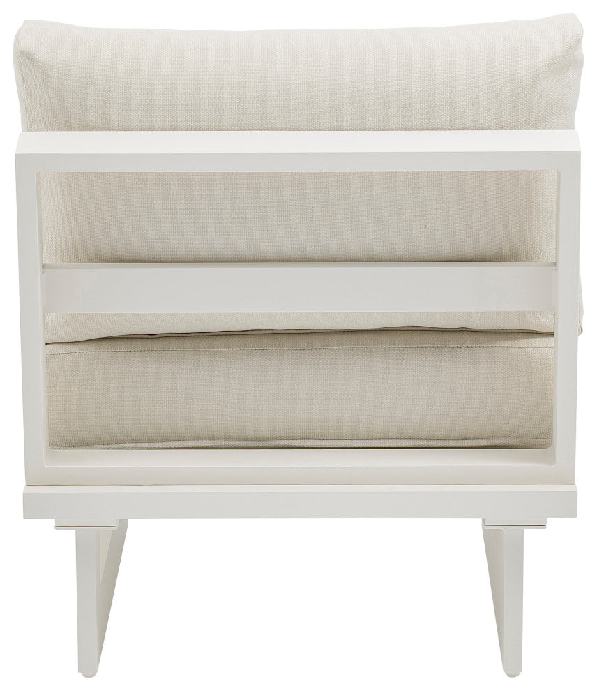 Maldives Outdoor Patio Armless Chair, Cream, White Frame