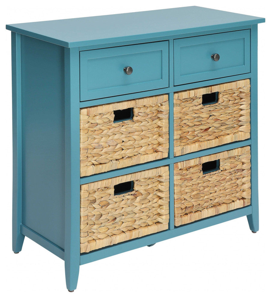HomeRoots 30" X 13" X 28" Teal Wood Veneer 6 Drawers Accent Chest