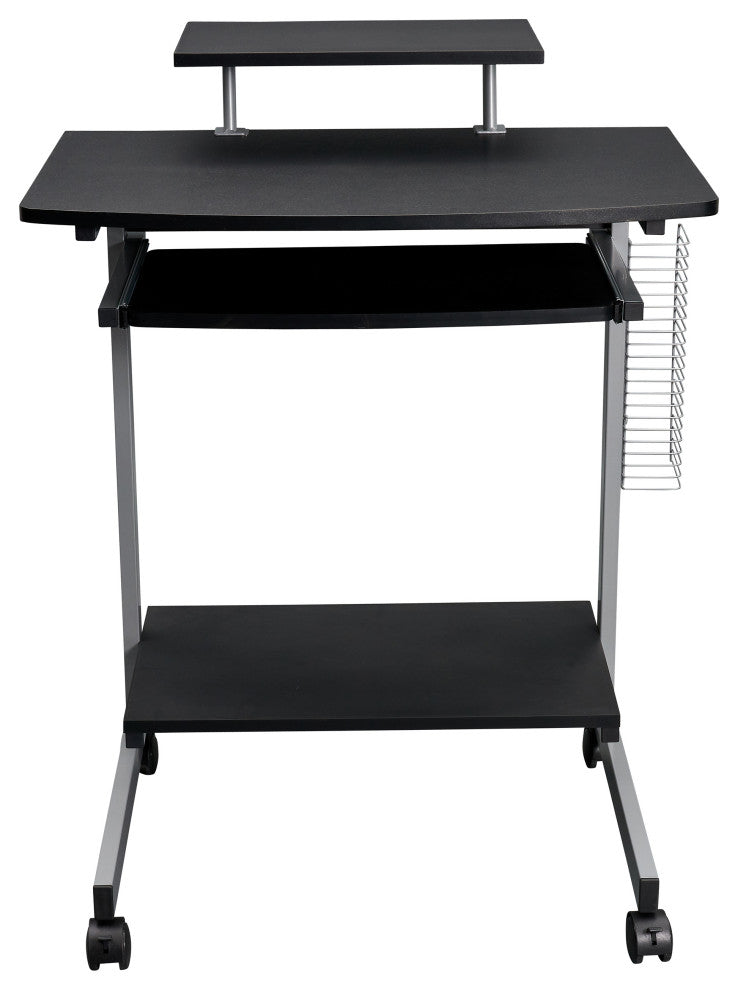 Techni Mobili Wood & Steel Compact Computer Cart with Storage in Graphite Gray