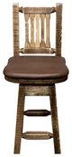 Homestead Bar Stool, Back and Swivel, Saddle Upholstery, Lacquer Finish