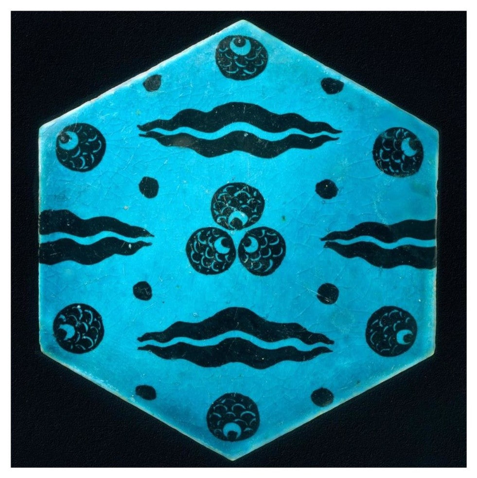 "Blue Hexagonal Tile" Print 17th Century Syrian Artisan, 32"x32"