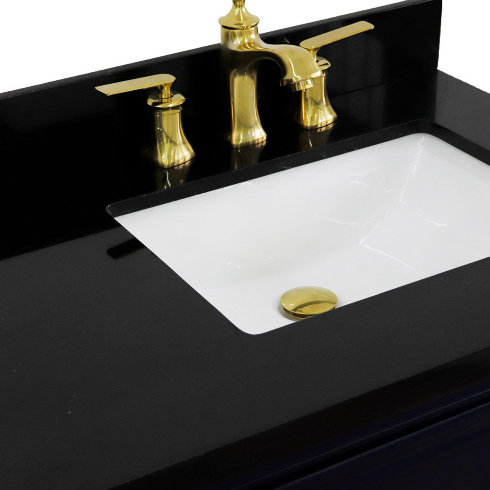 37" Single Vanity, Blue Finish With Black Galaxy