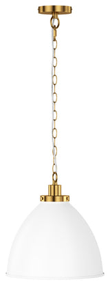 Modern Brushed Bronze Single Dome Pendant Lamp with White Metal Shade