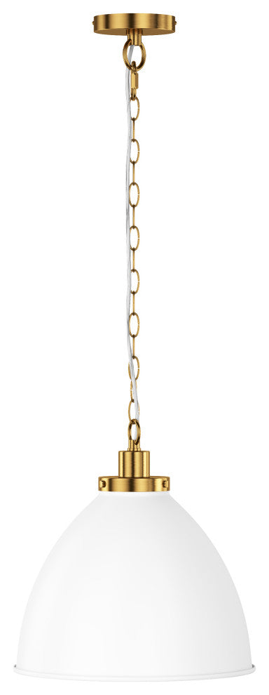 Modern Brushed Bronze Single Dome Pendant Lamp with White Metal Shade