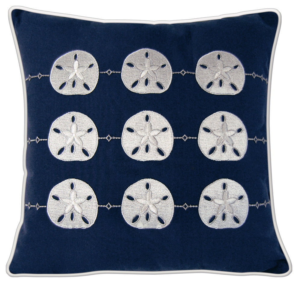 Nautical Sand Dollar Embroidered Outdoor Pillow