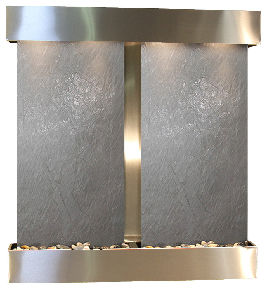 Aspen Falls Water Fountain, Black Featherstone, Stainless Steel, Square