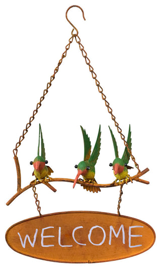 Metal Rustic Hanging Hummingbird Welcome Sign