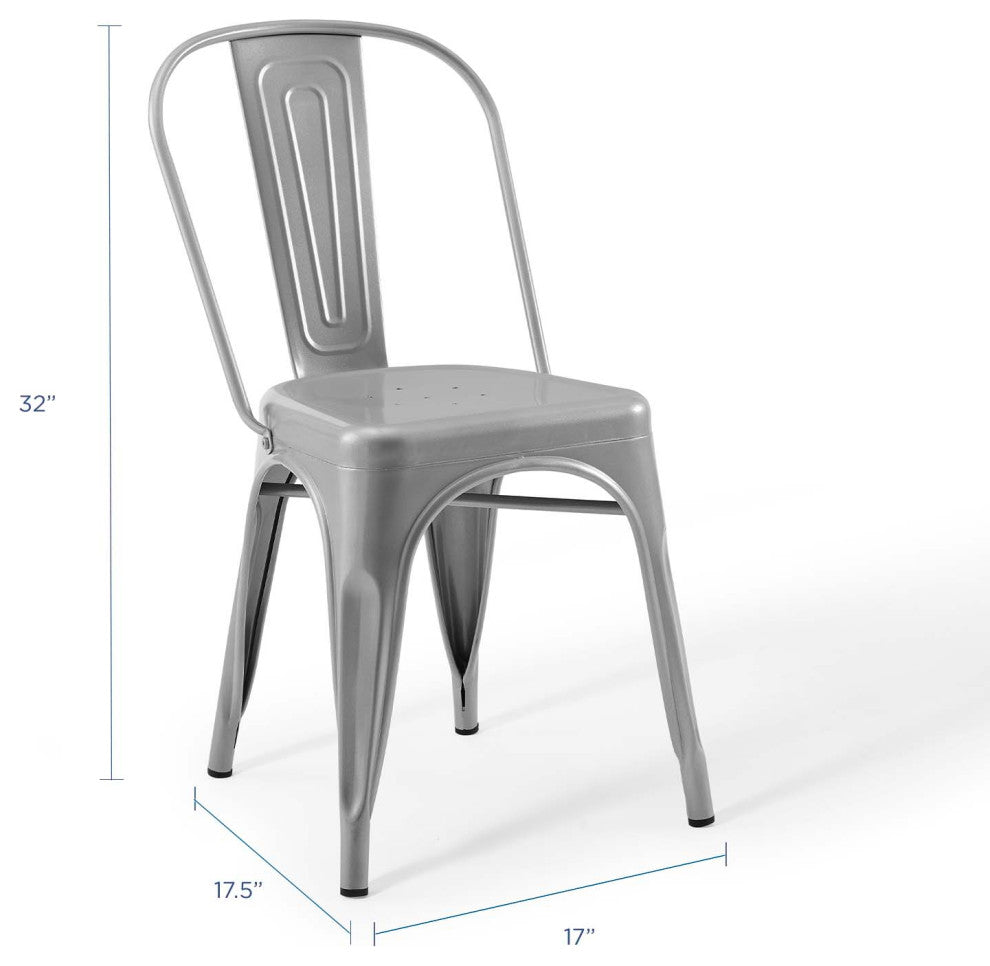 Side Dining Chair, Set of 2, Metal, Silver, Cafe Bistro Restaurant Hospitality