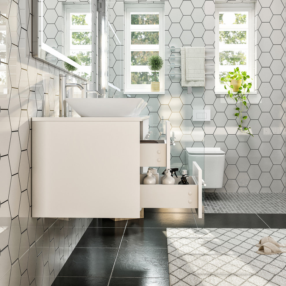 Totti Wave 60 inch White Modern Double Sink  Vanity  Top And Double Sinks