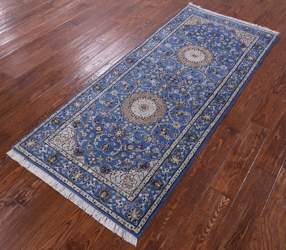 2' 9" X 6' 4" Runner Hand Knotted Persian Nain Wool & Silk Rug - Q13117