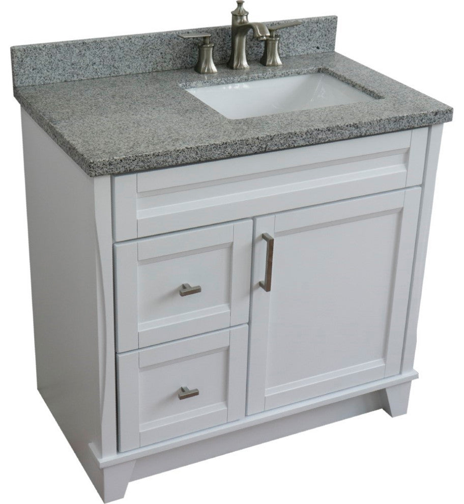 37" Single Sink Vanity, White Finish With Gray Granite