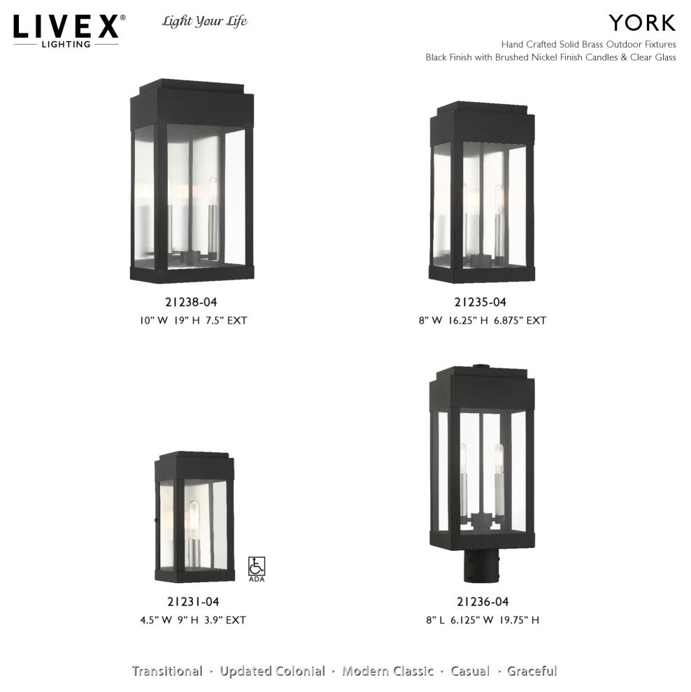 Livex Lighting 21238 York 2 Light 19" Tall Outdoor Wall Sconce - Brushed Nickel