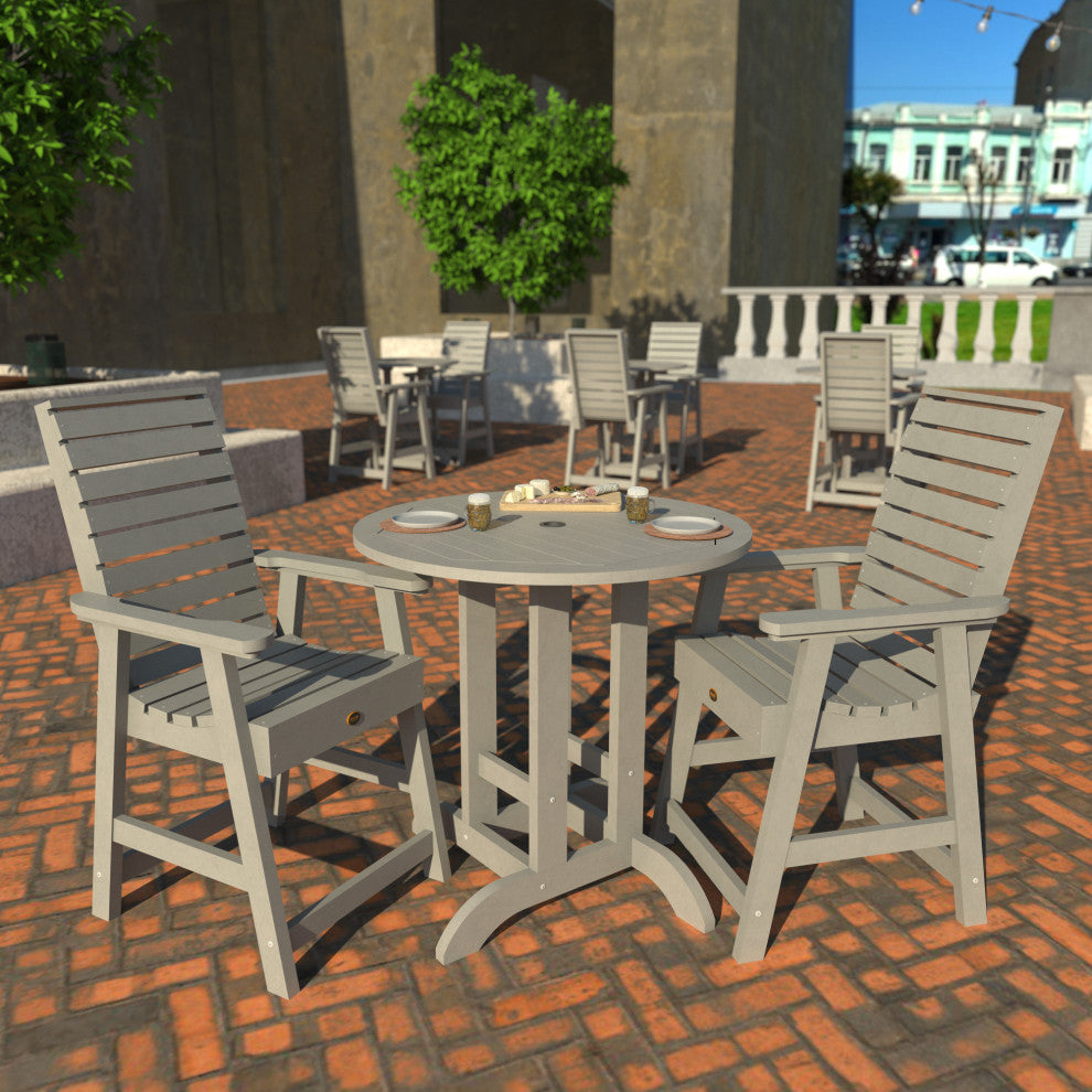 Glennville 3-Piece Round Counter Dining Set, Weathered Acorn, Harbor Gray