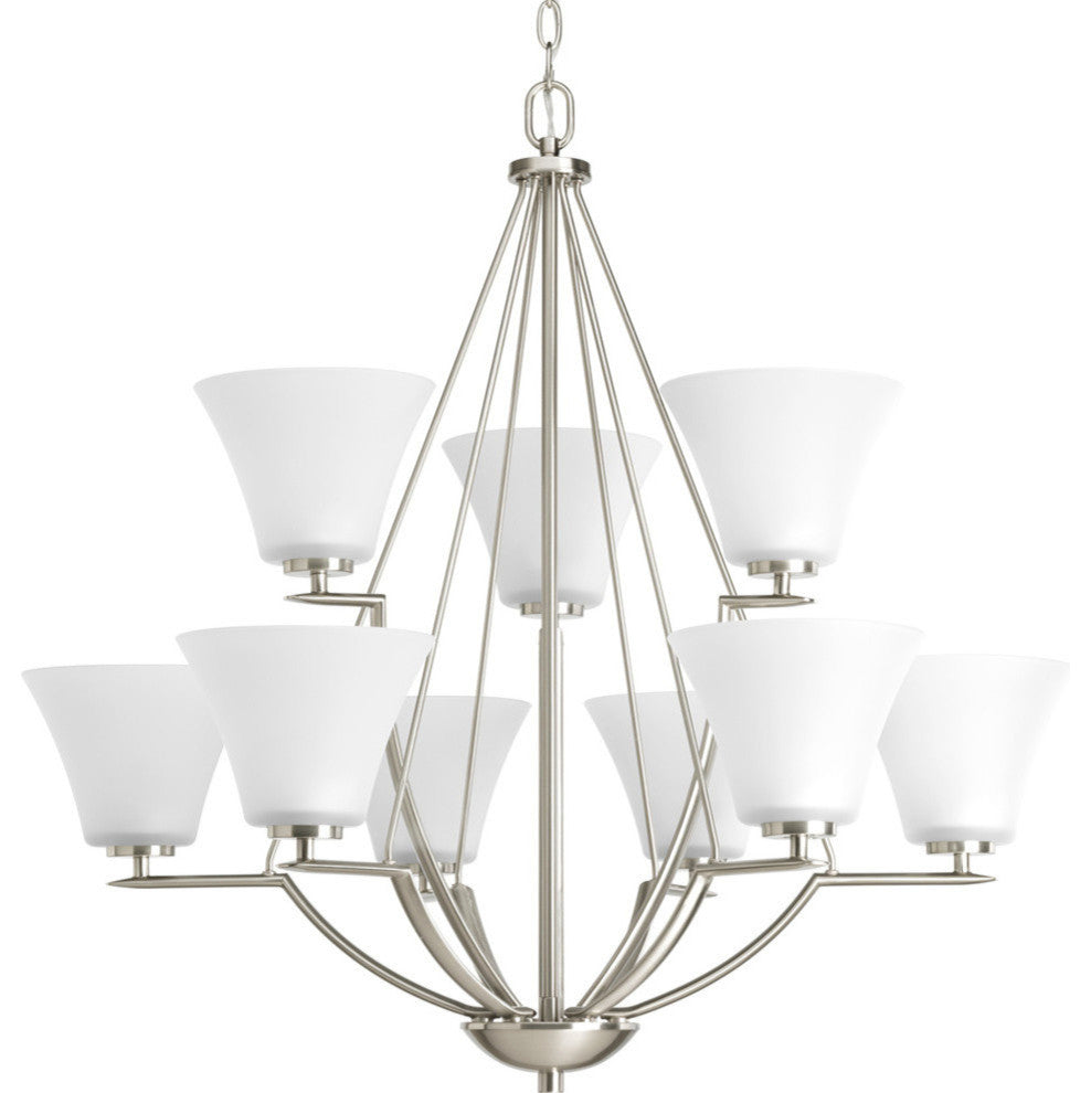 Bravo 9-Light, 2-Tier Chandelier, Brushed Nickel and Etched