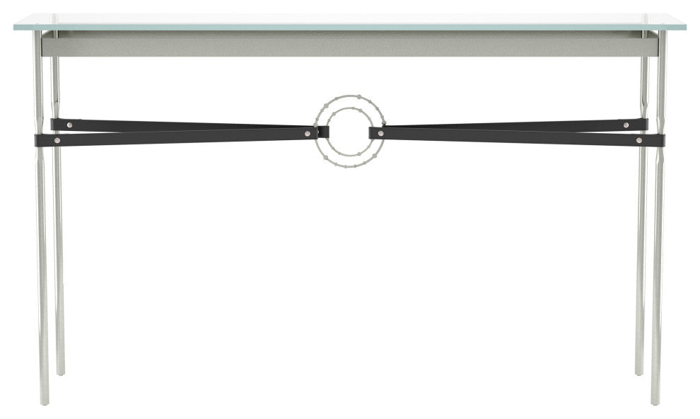 Equus Console Table, Sterling Finish - Sterling Accents - Black Leather Strap