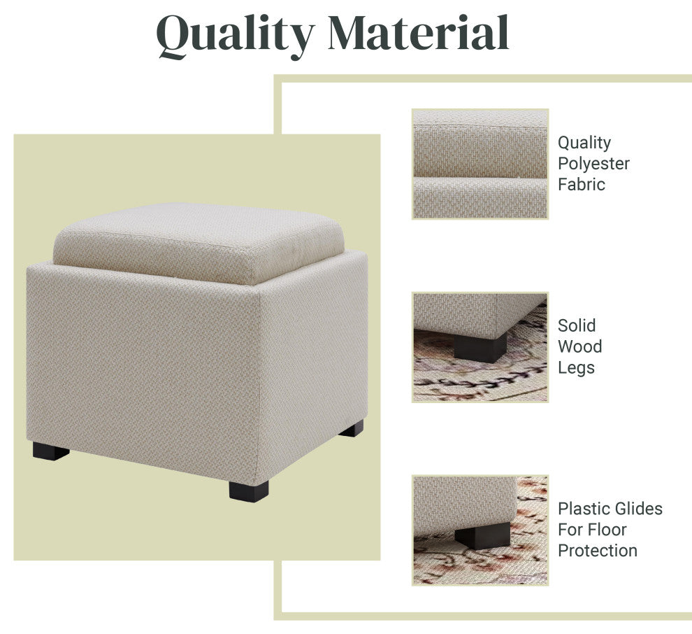 Cameron Square Storage Ottoman w/ tray, Cardiff Cream, Fabric
