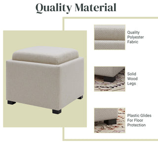 Cameron Square Storage Ottoman w/ tray, Cardiff Cream, Fabric