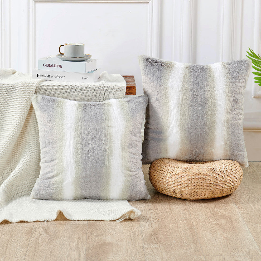 Citraka Faux Fur 2 Piece Pillow Shell Sets, Vapor, 20" X 20"