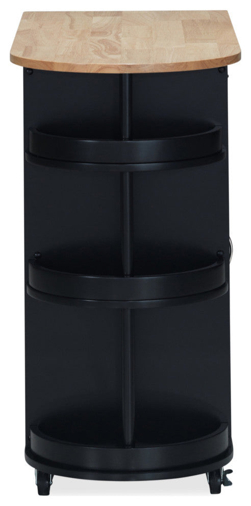 Chloe Kitchen Cart With Wheels, Black and Natural