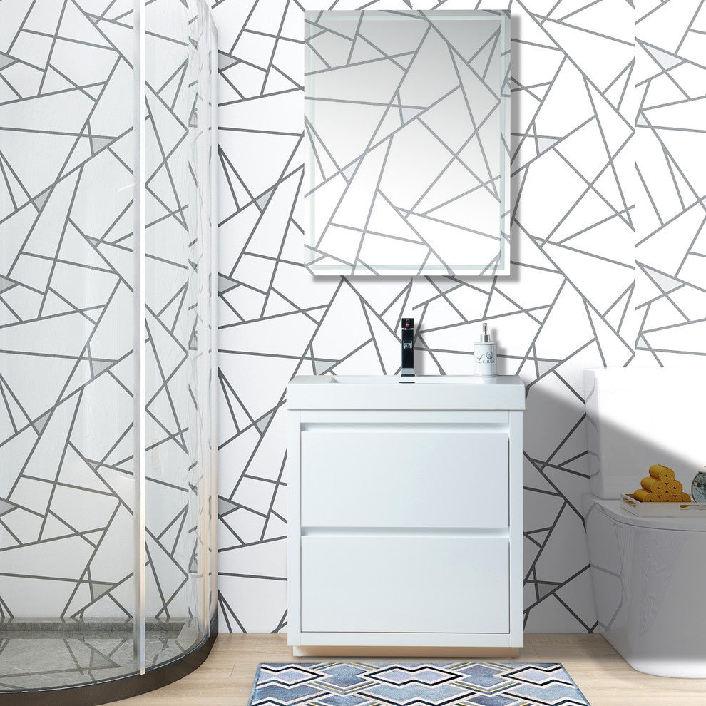 Vanity Art Single-Sink Bathroom Vanity With Resin Top, 30"