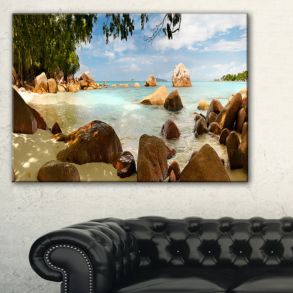 "Tropical Rocky Beach Panorama" Wall Art Landscape, 1 Panel, 60"x28"