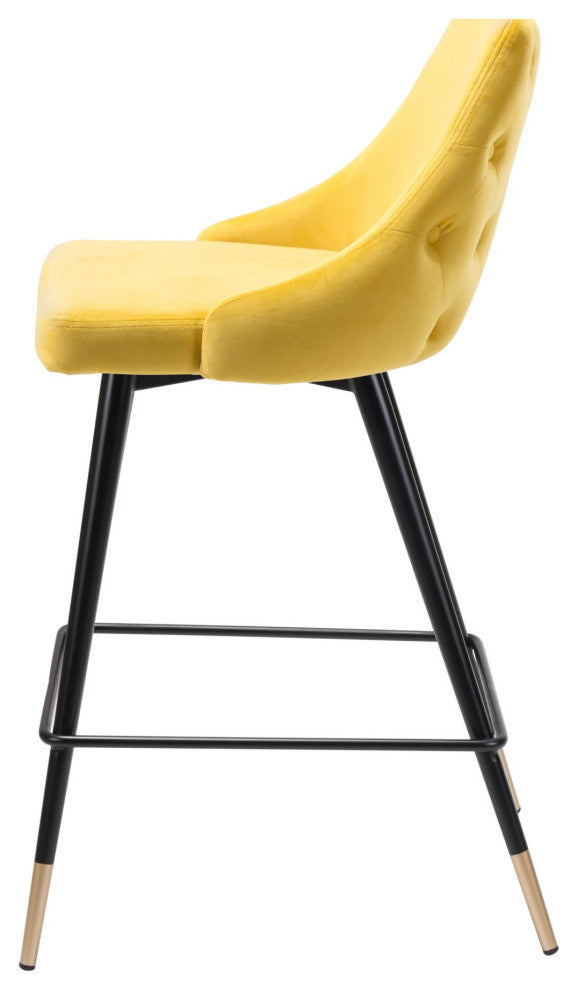 Counter Stool Chair, Steel Metal, Fabric, Yellow, Black, Gold, Cafe Bistro