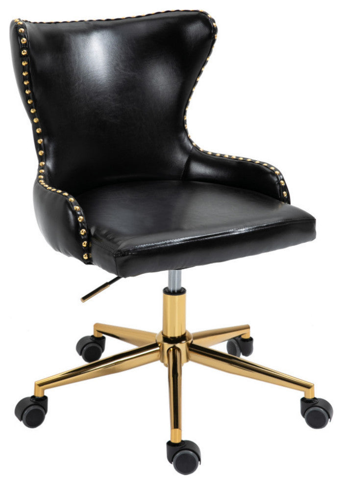 Hendrix Swivel and Adjustable Vegan Leather Office Chair, Black, Rich Gold Base