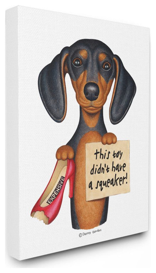 Funny Dachshund Chewed Shoe Joke Family Pet Humor24x30