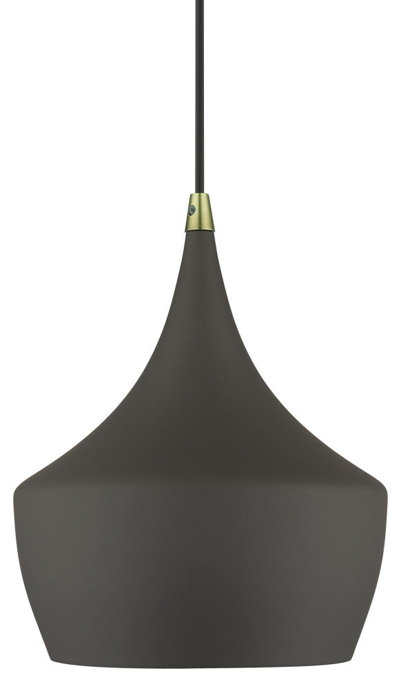 Waldorf 1-Light Bronze Pendant, Antique Brass Accents