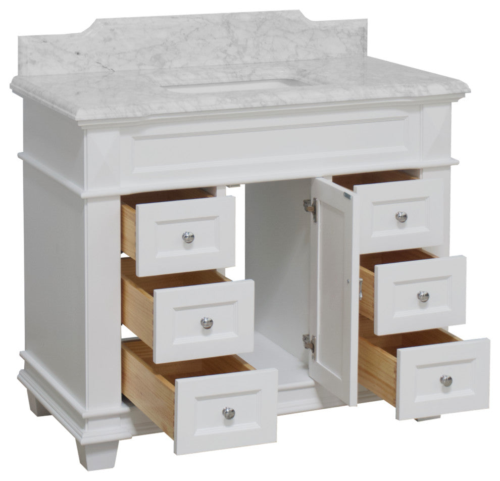 Elizabeth 42" Bathroom Vanity, White, Carrara Marble