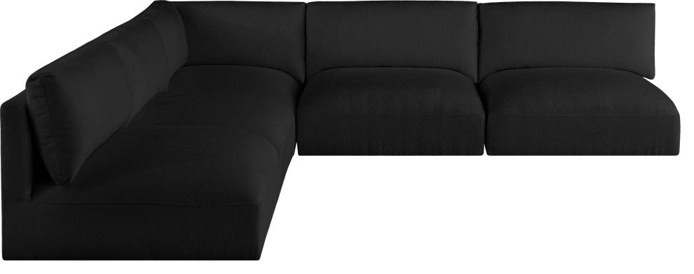 Ease Fabric Upholstered L-Shaped Modular Sectional, Black, 5 Piece: 1 Corner, 4 Armless