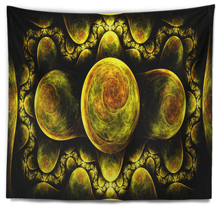 Yellow Exotic Fractal Pattern Abstract Wall Tapestry, 60"x50"