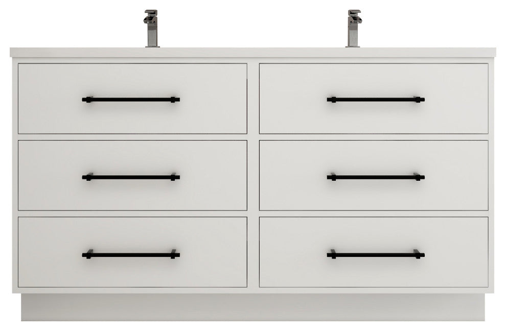 Victoria 60" Double Sink Solid Wood Bath Vanity, Glossy White