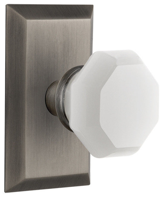 Studio Plate Passage Waldorf White Milk Glass Knob, Antique Pewter